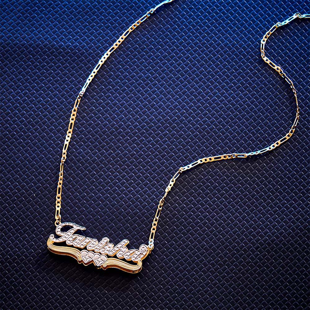 Personalized Hip Hop Name Necklace Double Hearts Decor Necklace Gifts for Men