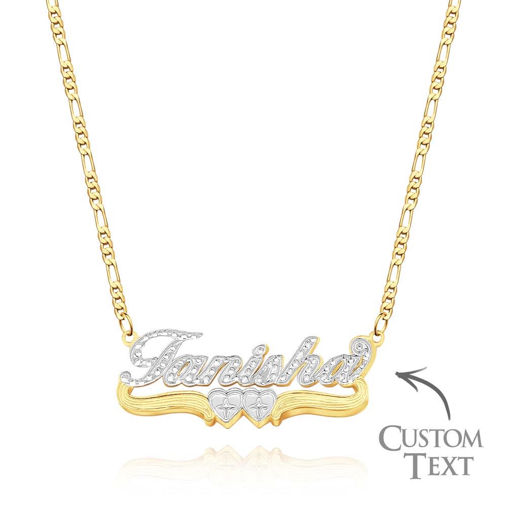 Personalized Hip Hop Name Necklace Double Hearts Decor Necklace Gifts for Men