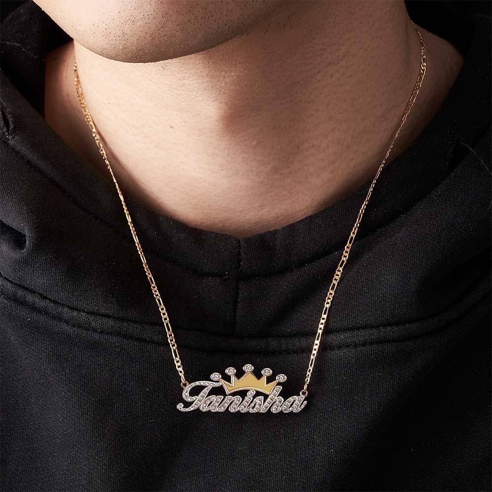 Personalized Hip Hop Name Necklace With Crown Metal Necklace Gifts for Men