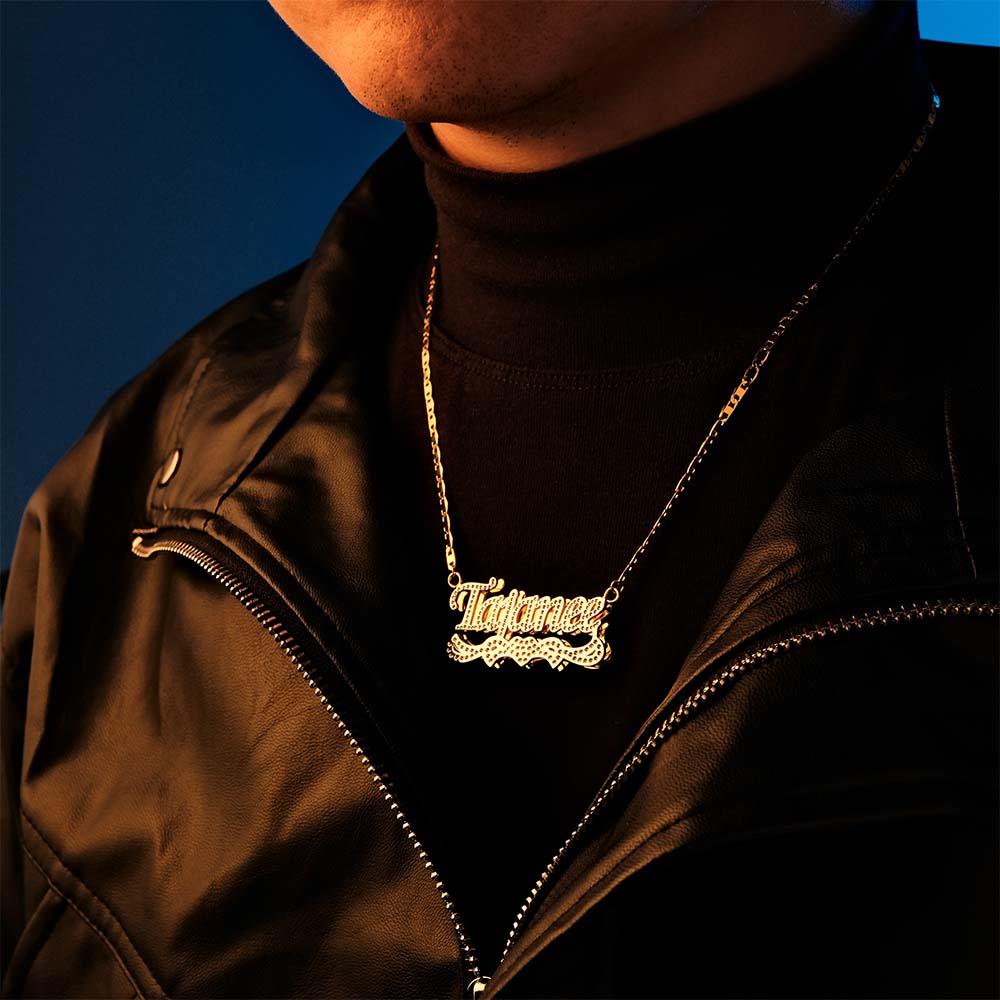 Personalized Name Necklace Bling Metal Heart Decor Necklace Gifts for Men