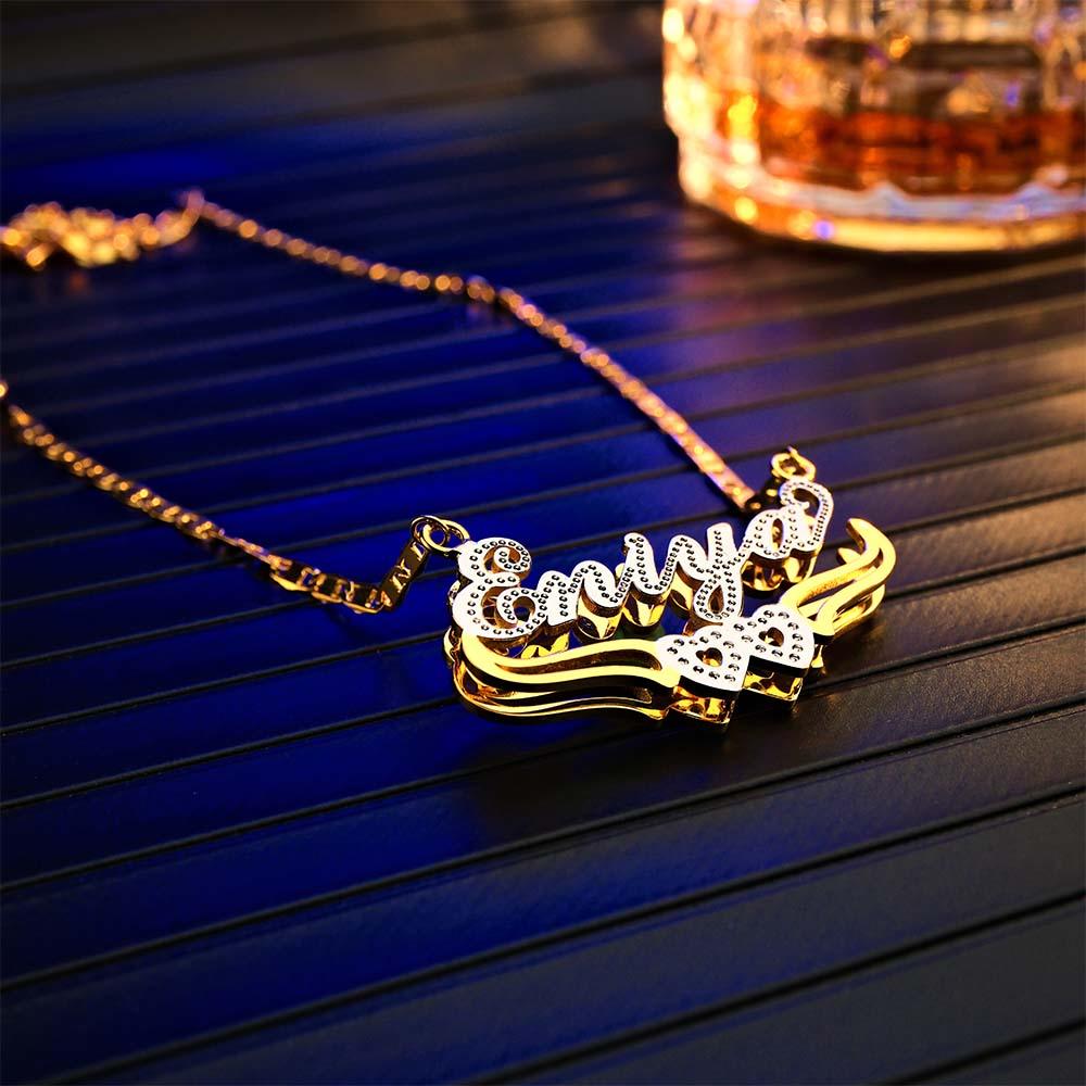 Personalized Name Necklace Double Heart Trendy Necklace Gifts for Men