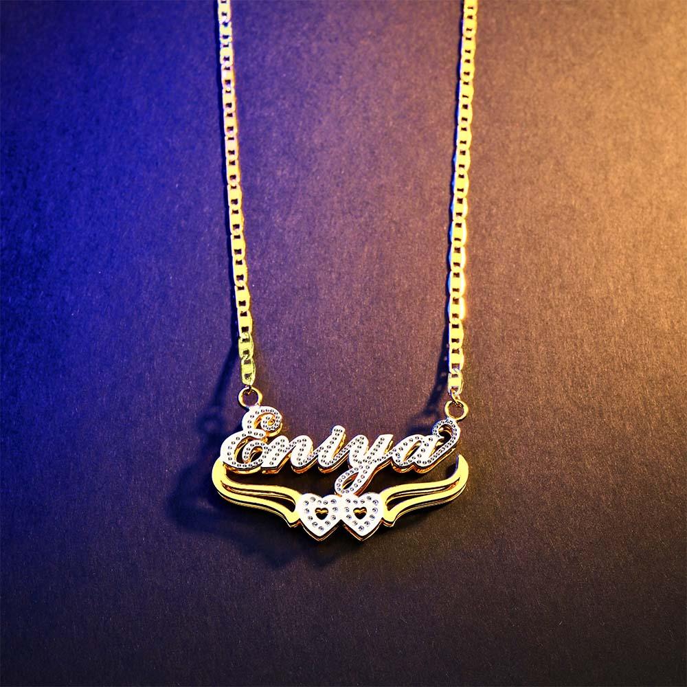 Personalized Name Necklace Double Heart Trendy Necklace Gifts for Men