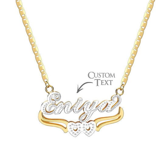 Personalized Name Necklace Double Heart Trendy Necklace Gifts for Men