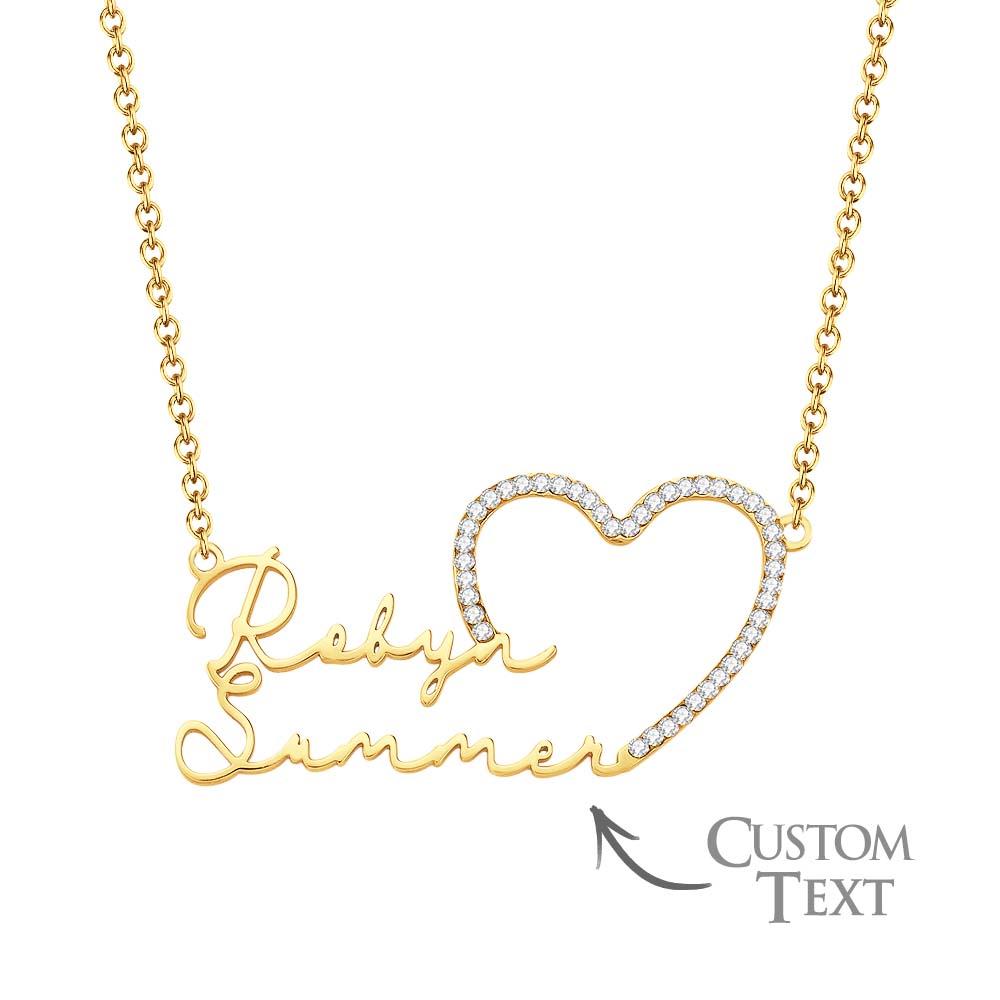 Custom Double Name Necklace Heart Iced Name Hollow Out Necklace Jewelry Gift For Her