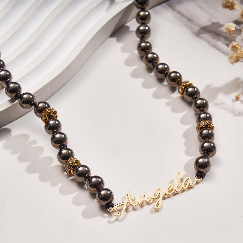 Personalized Name Black Beads Necklace Simple jewelry Gifts For Her