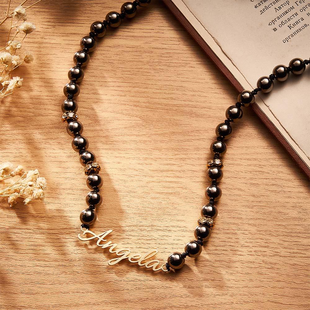 Personalized Name Black Beads Necklace Simple jewelry Gifts For Her