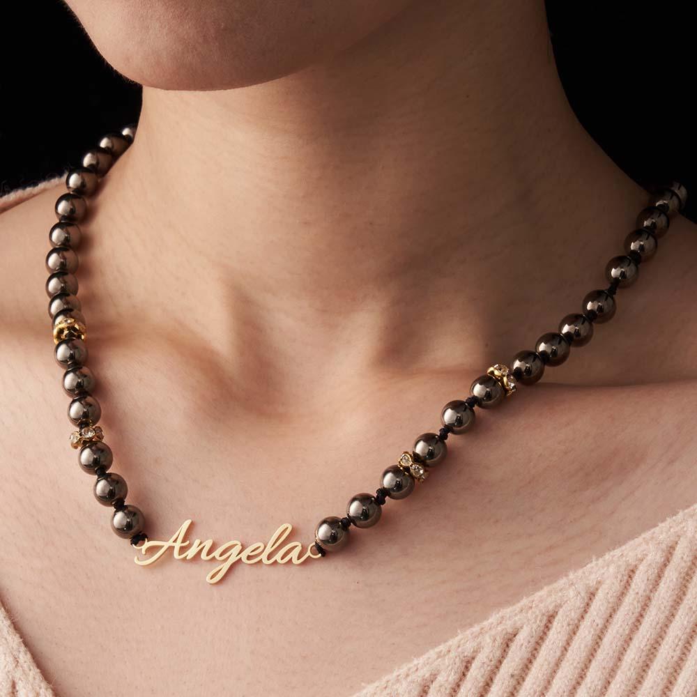 Personalized Name Black Beads Necklace Simple jewelry Gifts For Her