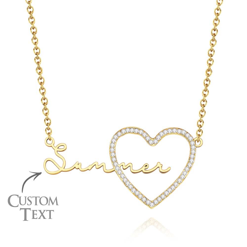 Custom Name Necklace Heart Iced Name Hollow Out Necklace Jewelry Gift For Her