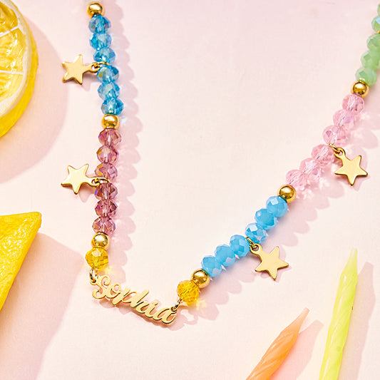 Custom Name Necklace Summer Fashion Colorful Beaded Necklace for Kids