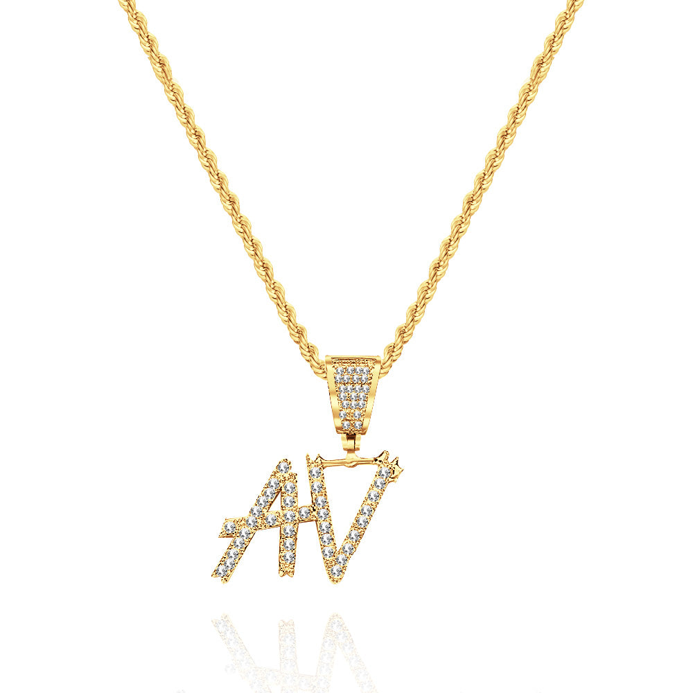 Custom Name Necklace Pendant Graffiti Style Necklace Cubic Zirconia Diamond Simulant