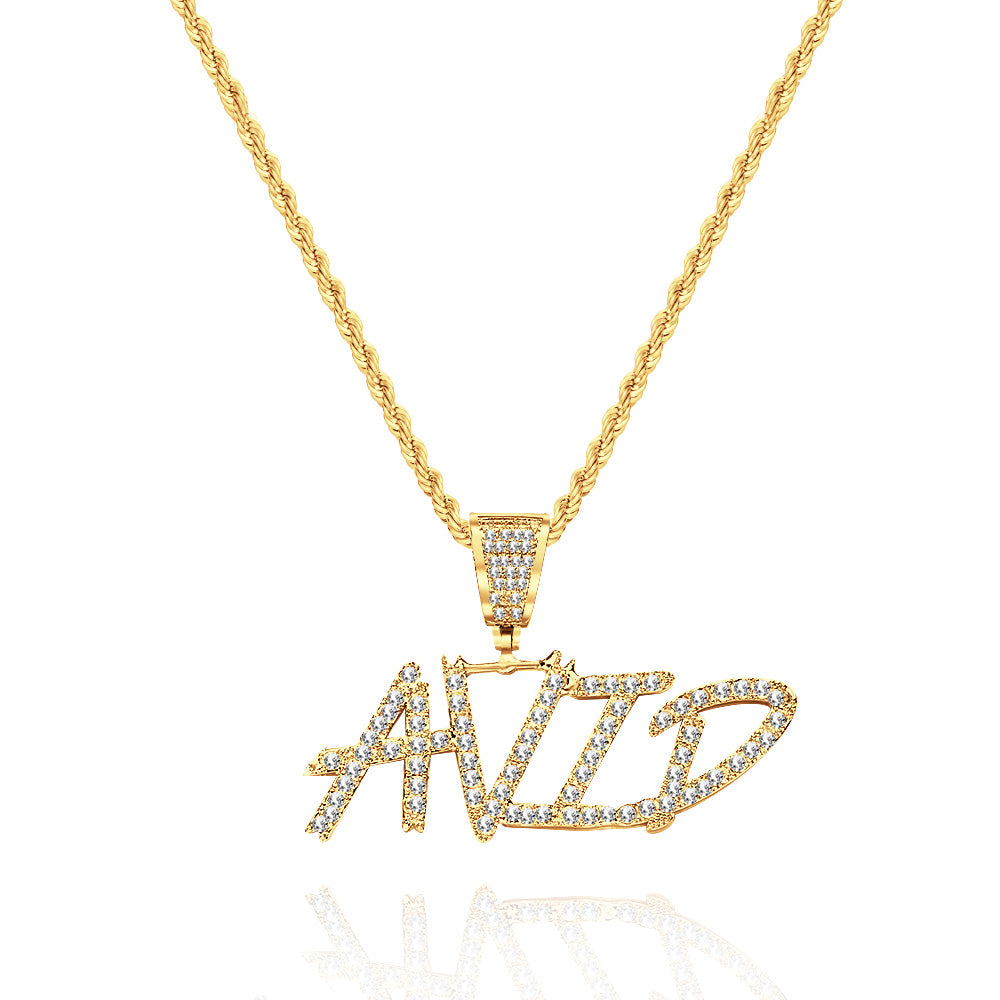 Custom Name Necklace Pendant Graffiti Style Necklace Cubic Zirconia Diamond Simulant
