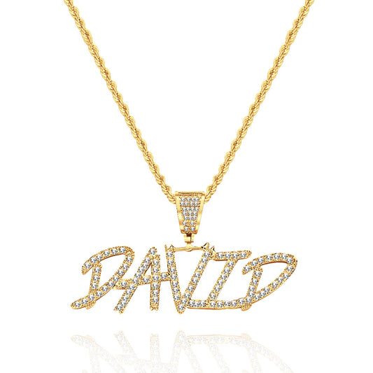 Custom Name Necklace Pendant Graffiti Style Necklace Cubic Zirconia Diamond Simulant