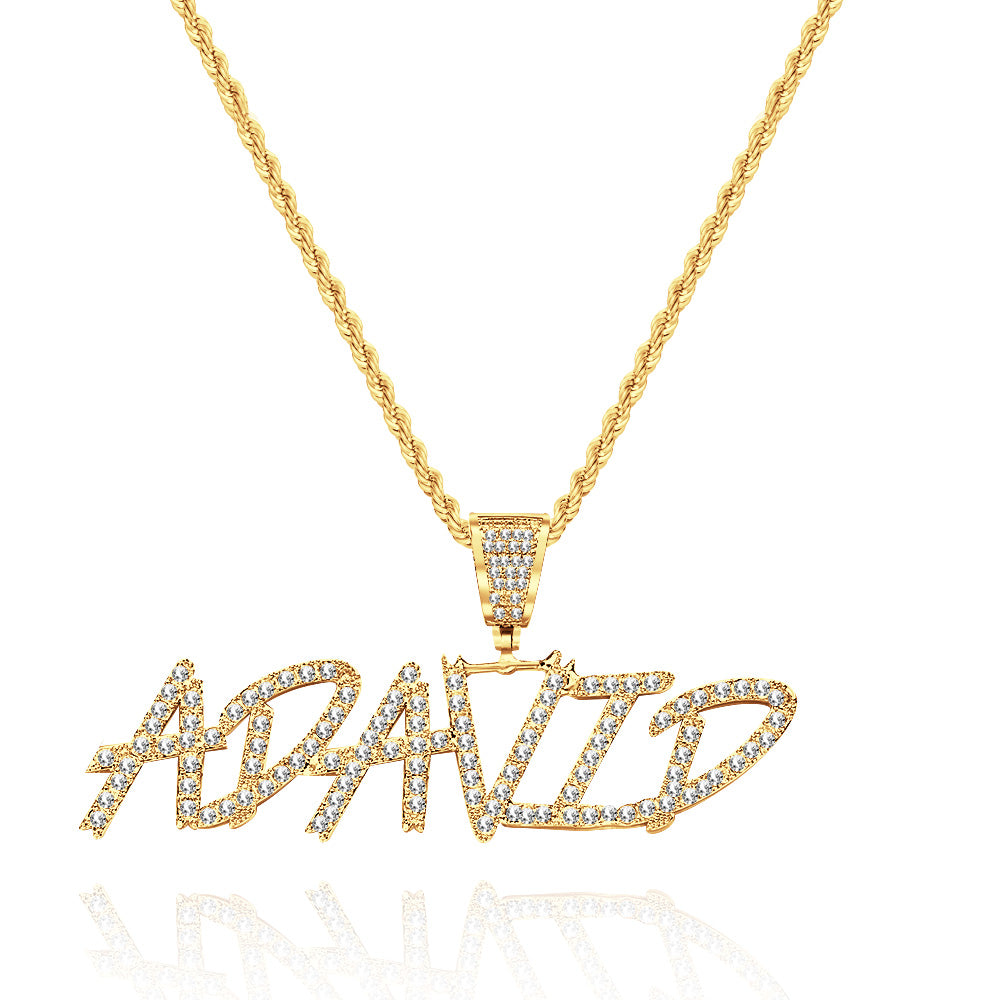Custom Name Necklace Pendant Graffiti Style Necklace Cubic Zirconia Diamond Simulant