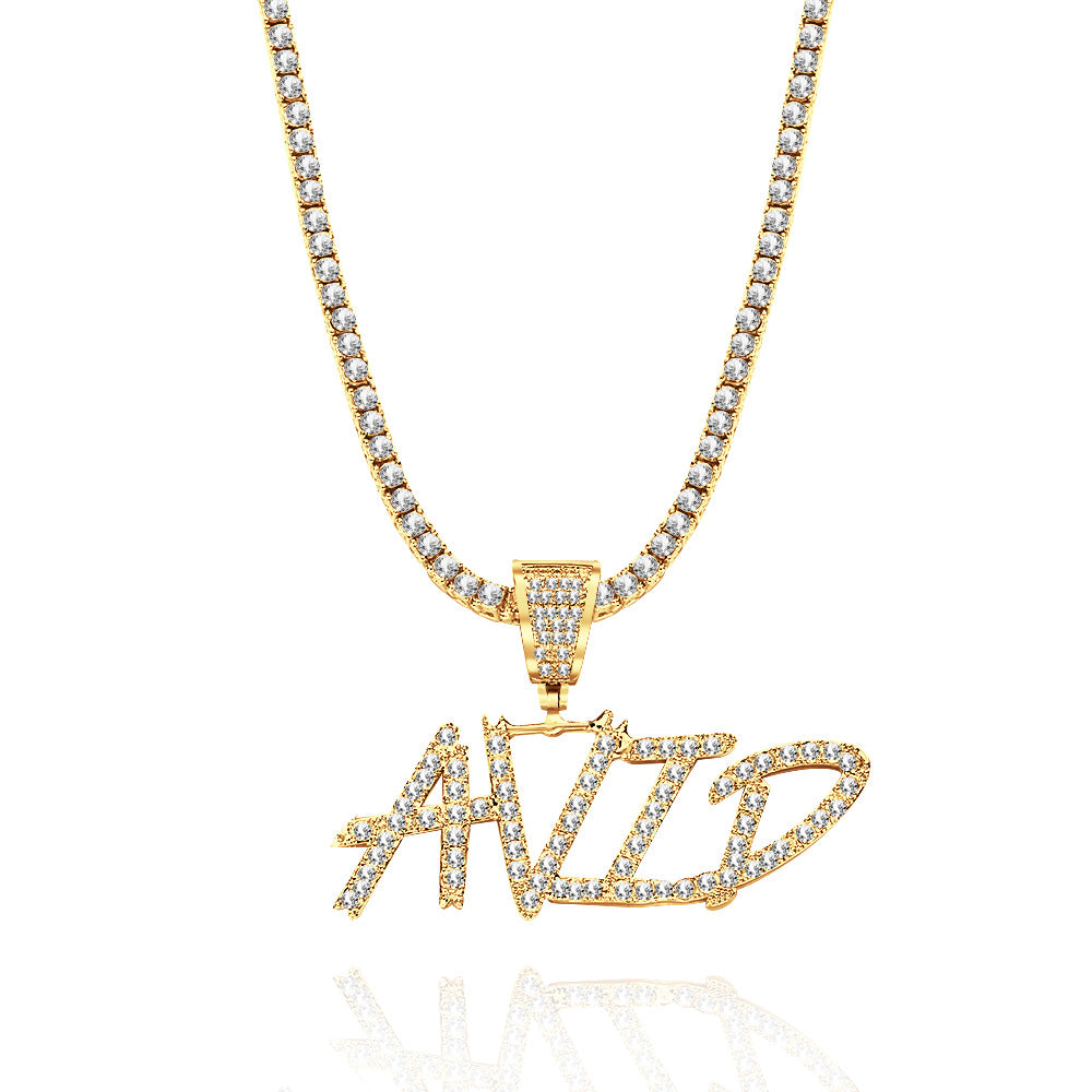 Custom Name Necklace Pendant Graffiti Style Necklace Cubic Zirconia Diamond Simulant