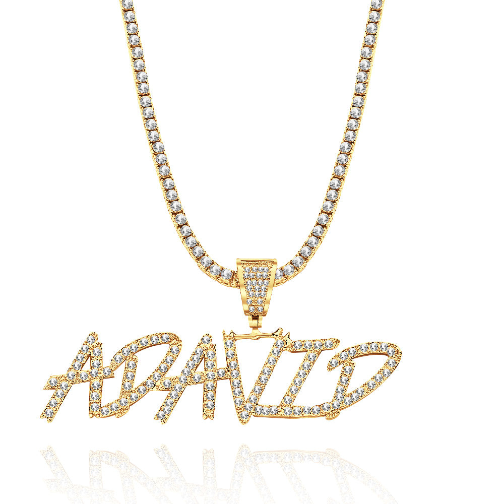 Custom Name Necklace Pendant Graffiti Style Necklace Cubic Zirconia Diamond Simulant