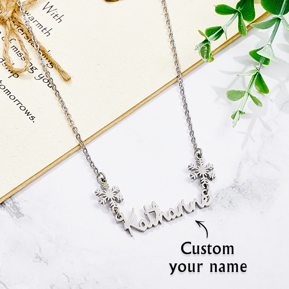 Personalized Name Snowflake Necklace Engrave Necklace Christmas Gift