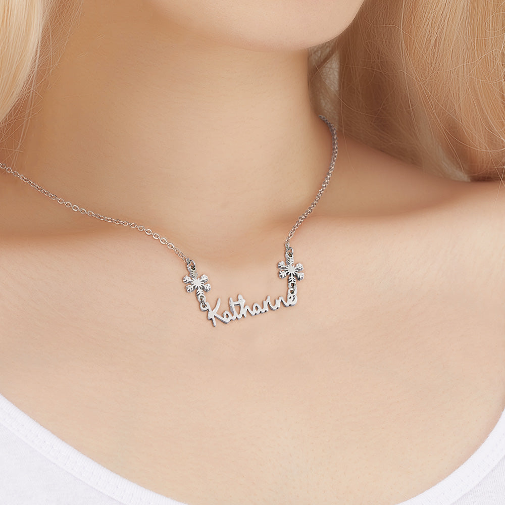 Personalized Name Snowflake Necklace Engrave Necklace Christmas Gift