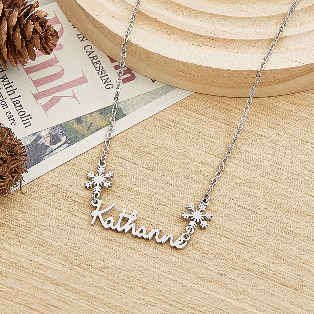 Personalized Name Snowflake Necklace Engrave Necklace Christmas Gift