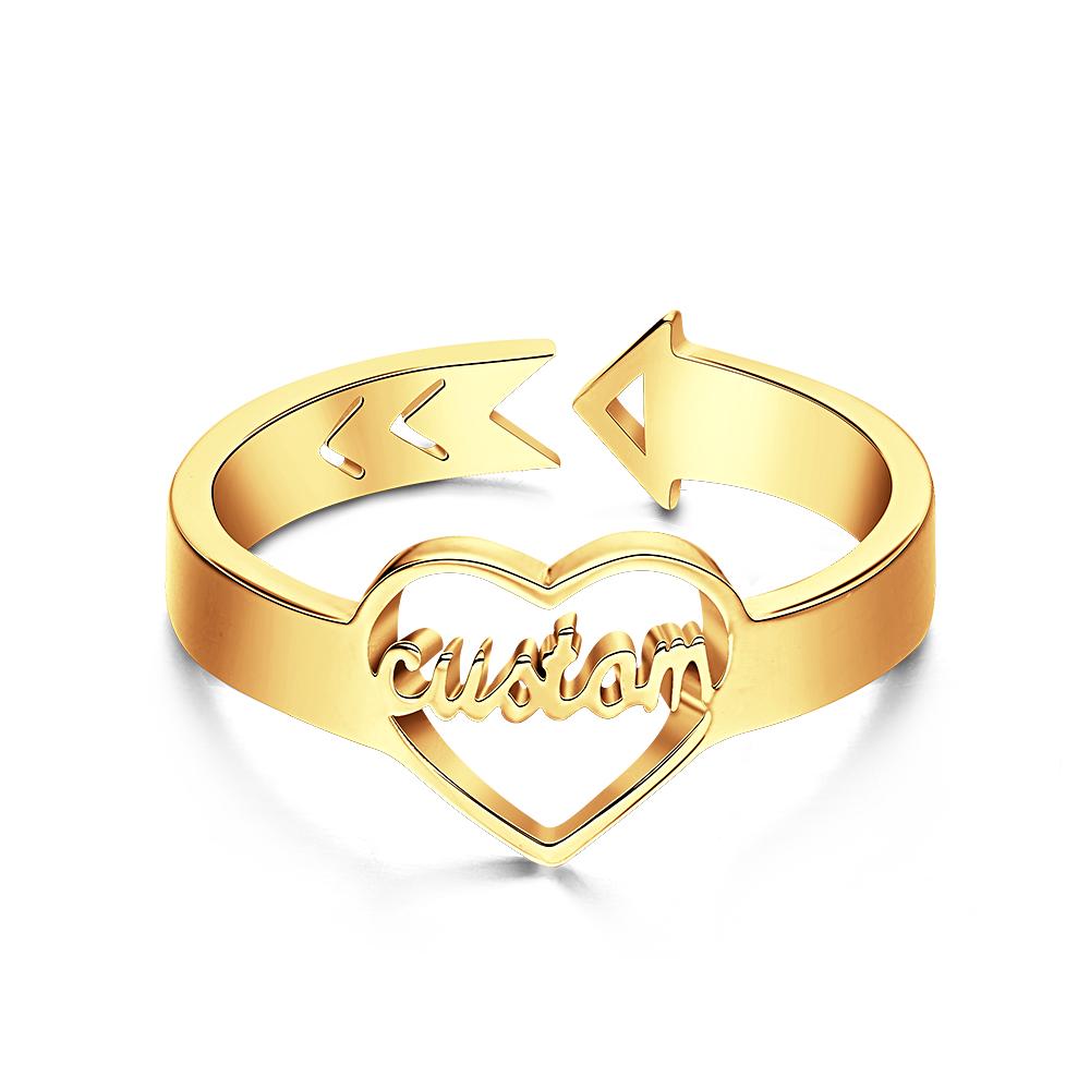 Loving Heart Custom Name Adjustable Ring For Women Girls Engagement Gift