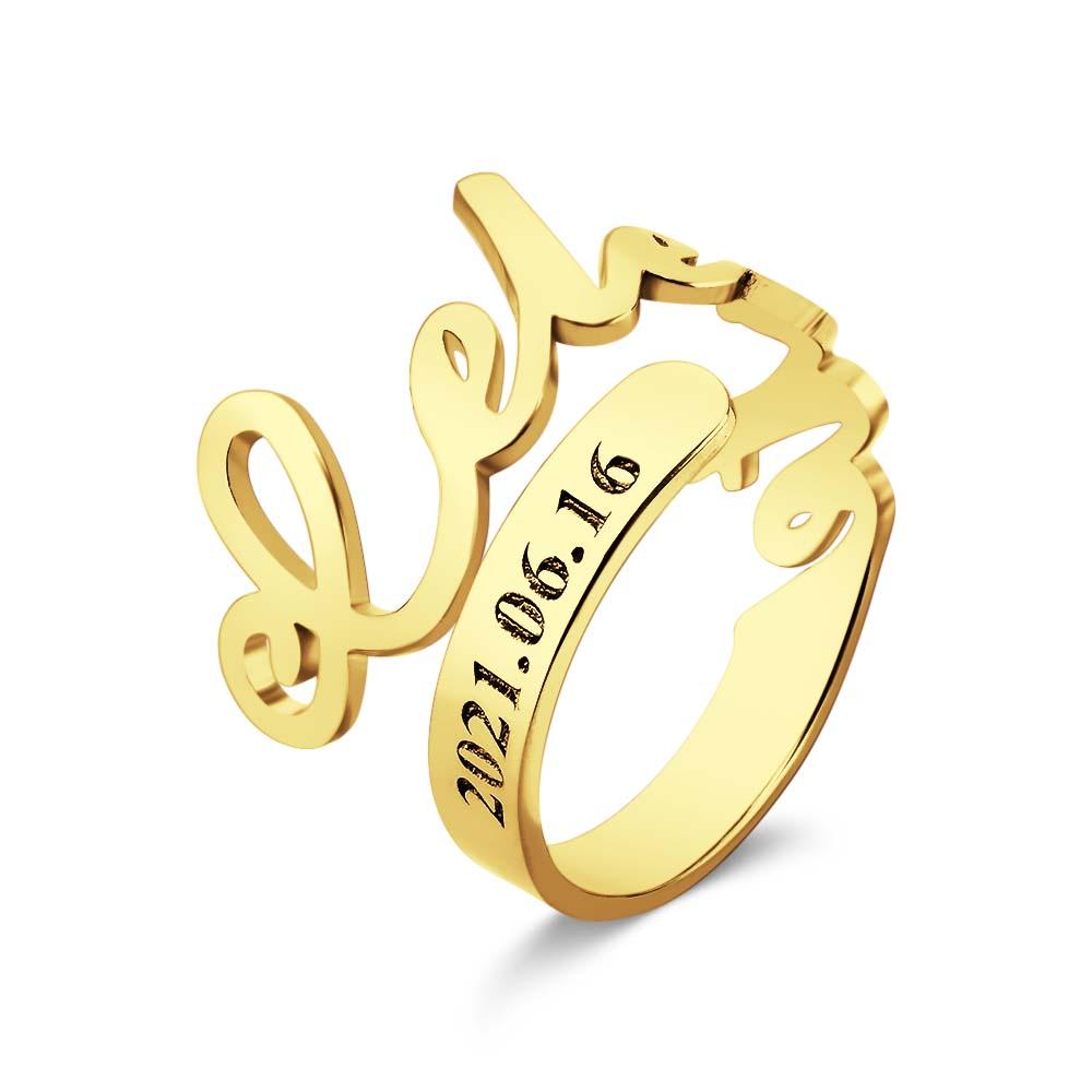 Minimalist Spiral Engraved Name Adjustable Open Ring Personalized Text Commemorative Ring