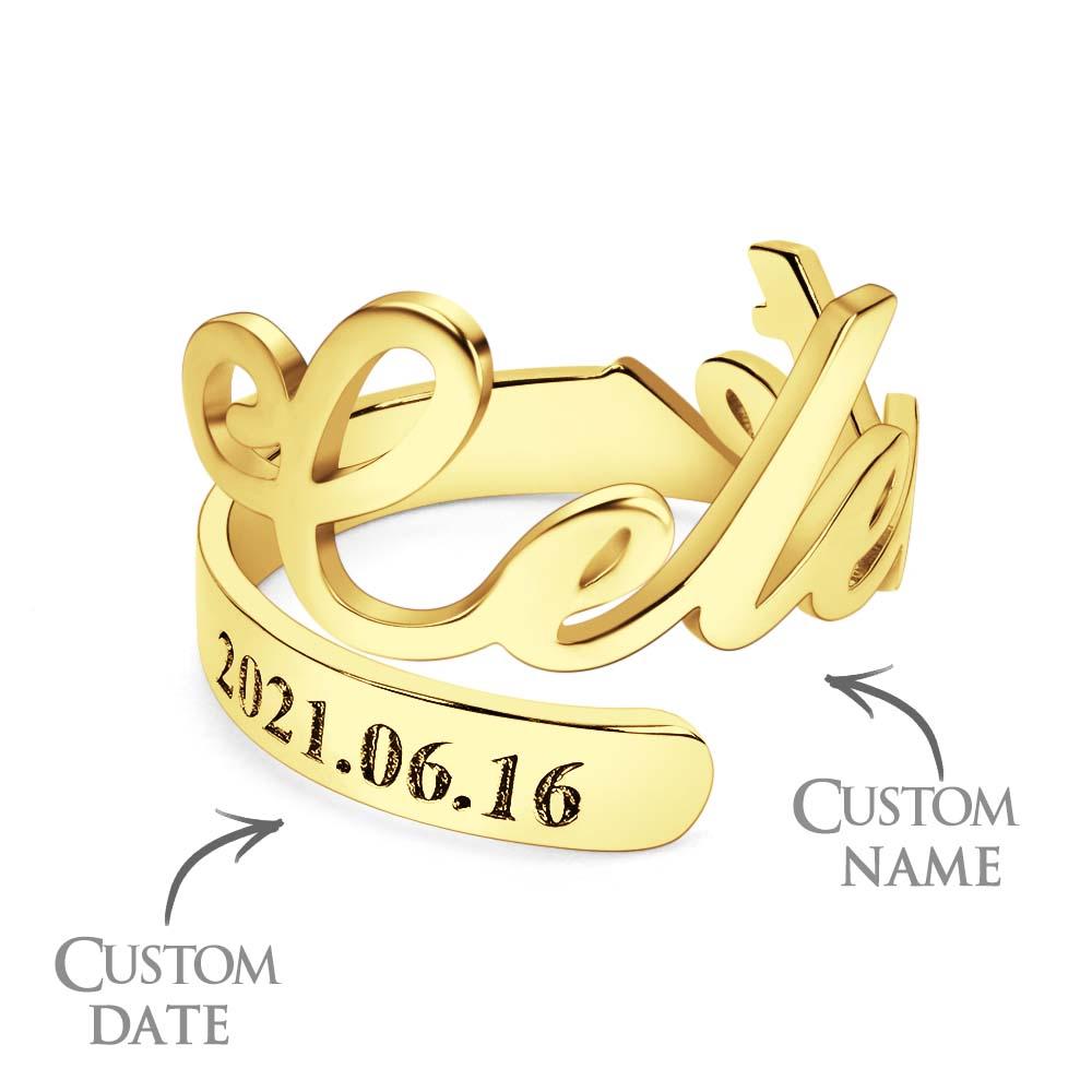 Minimalist Spiral Engraved Name Adjustable Open Ring Personalized Text Commemorative Ring