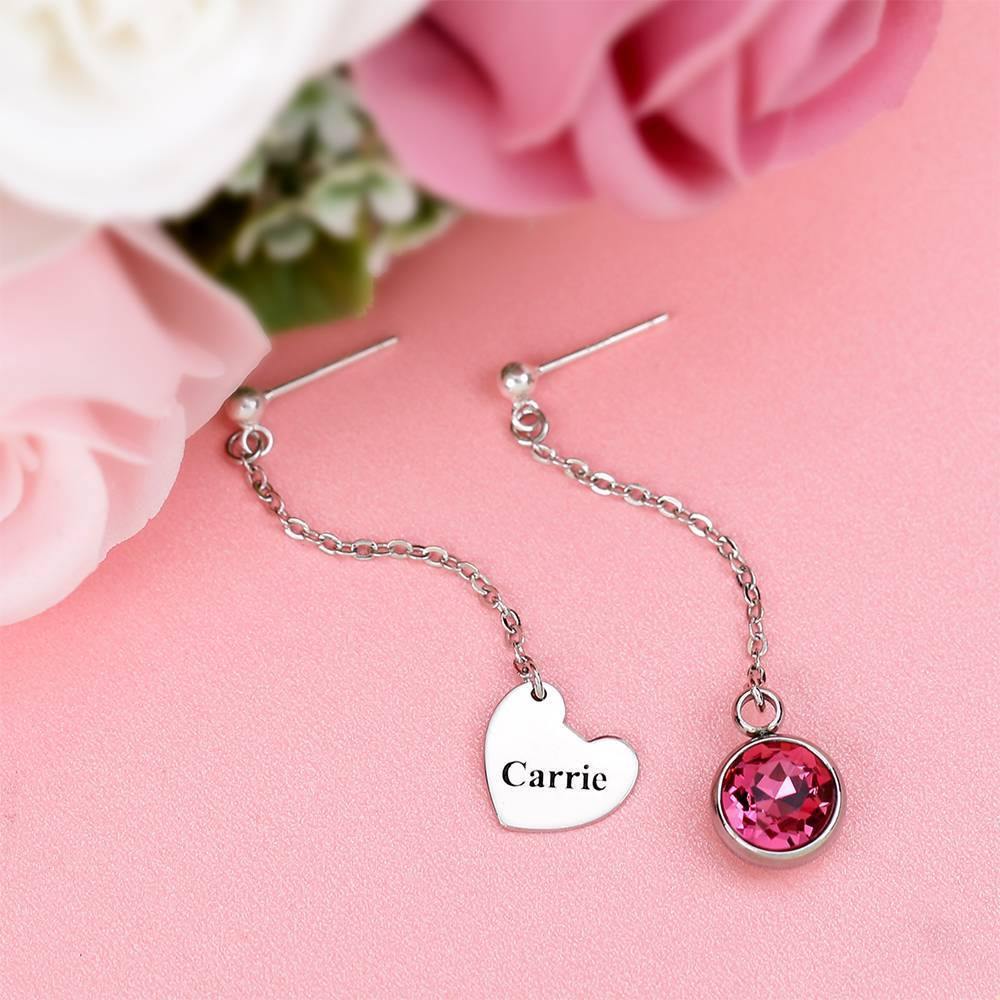Engraved Drop Earrings with Custom Birthstone
