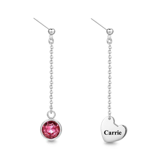 Engraved Drop Earrings with Custom Birthstone