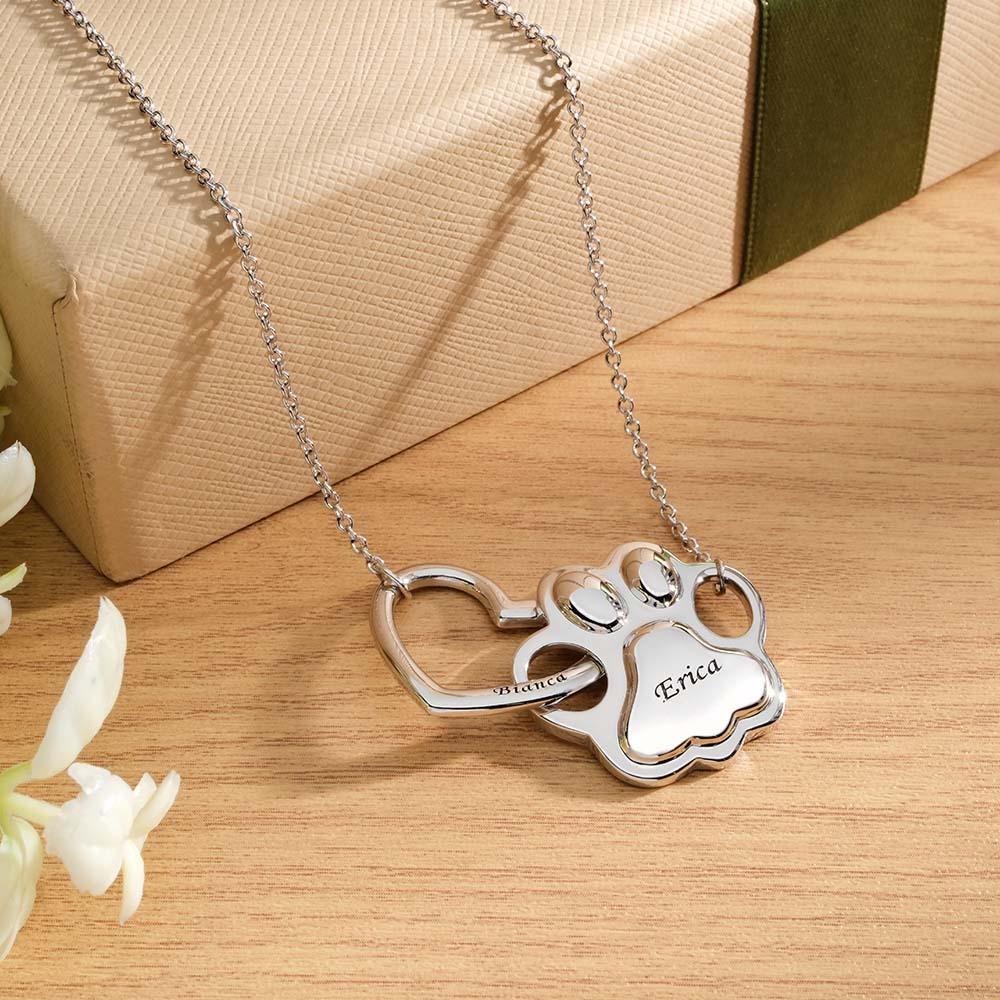 Engravable Hollow Out Necklace Heart And Dog Paw Combine Gifts For Pet Lovers