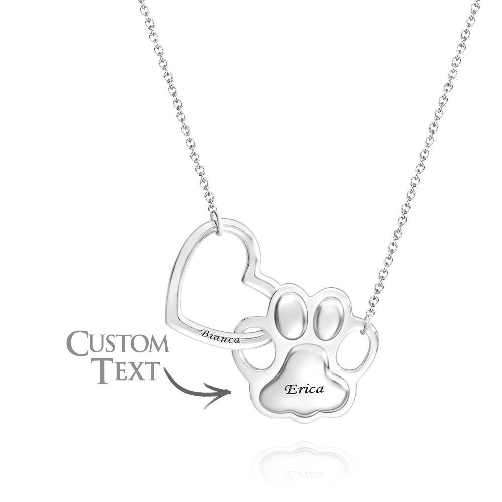 Engravable Hollow Out Necklace Heart And Dog Paw Combine Gifts For Pet Lovers