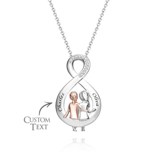 Elegant Engraved Zircon Necklace Sister Sitting Together Pendant Mother's Day Gift