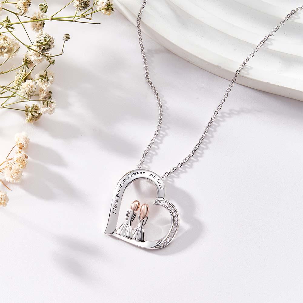 Engravable Zircon Necklace Two Girls Sitting Together Casual Necklace For Friends