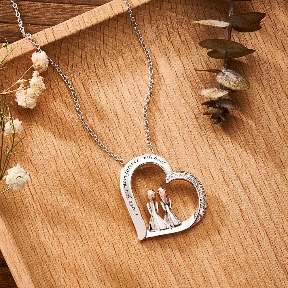 Engravable Zircon Necklace Two Girls Sitting Together Casual Necklace For Friends