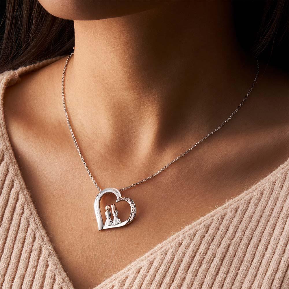 Engravable Zircon Necklace Two Girls Sitting Together Casual Necklace For Friends