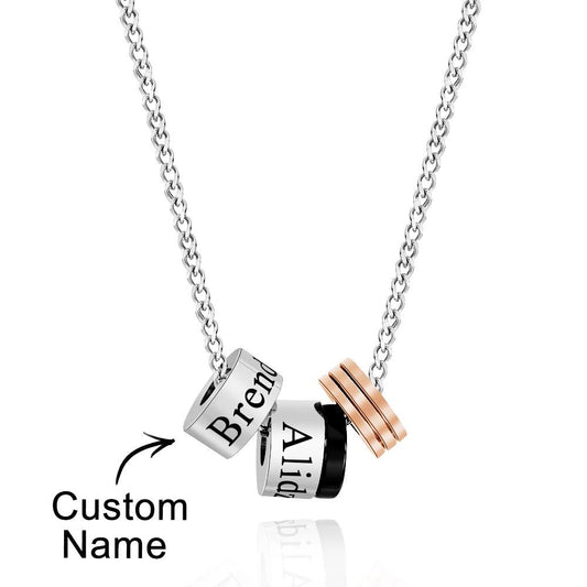 Personalized Engraved Circle Bead Necklace Custom Name Charm Men's Necklace