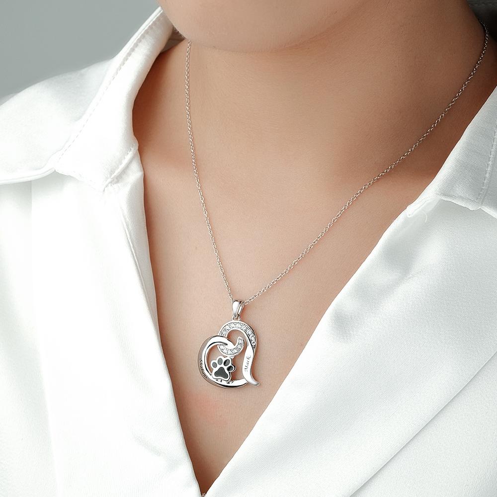 Custom Engraved Necklace With Pet Paw Decor Zircon Necklace Gifts For Her
