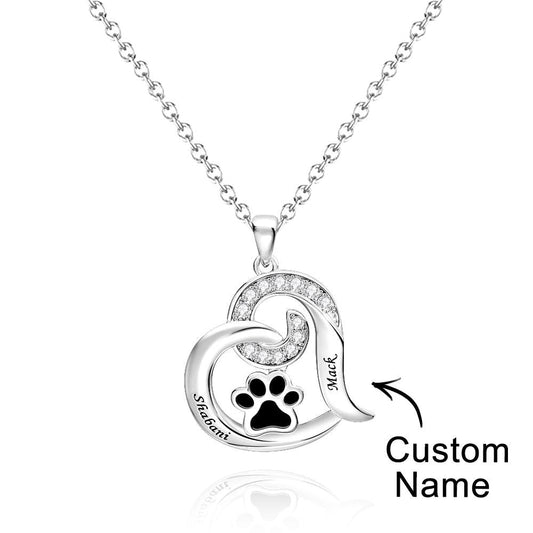 Custom Engraved Necklace With Pet Paw Decor Zircon Necklace Gifts For Her