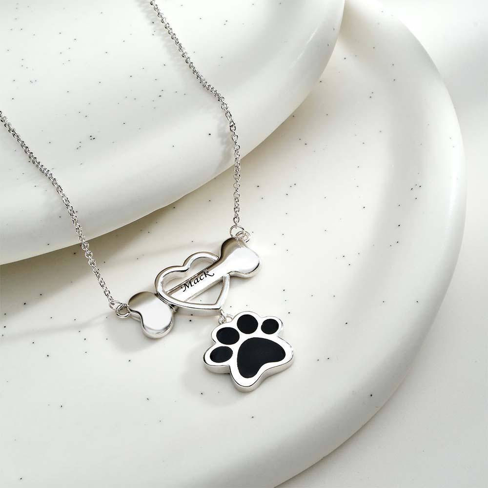 Engravable Pet Paw Theme Necklace Bone Pendant Jewelry For Pet Lovers