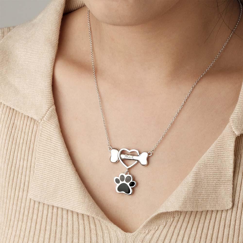Engravable Pet Paw Theme Necklace Bone Pendant Jewelry For Pet Lovers