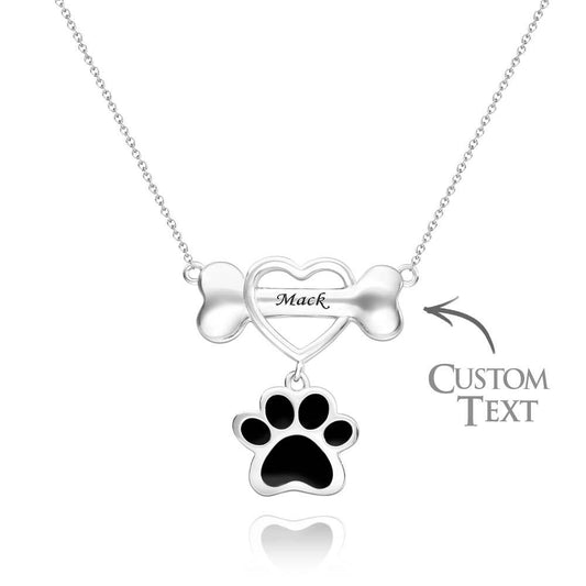 Engravable Pet Paw Theme Necklace Bone Pendant Jewelry For Pet Lovers