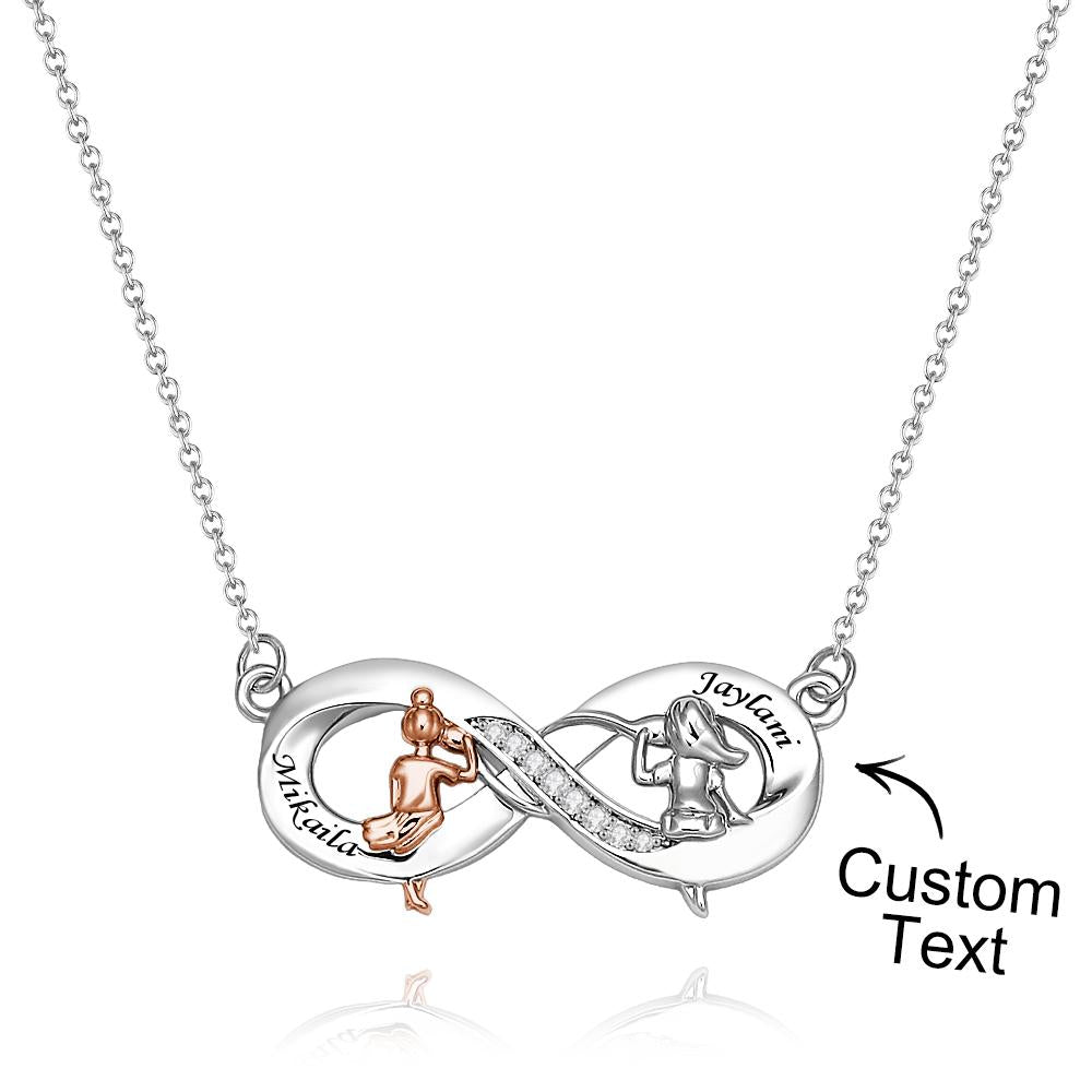 Custom Engraved Zircon Necklace Two Girls Sitting Leisure Time Necklace Gifts For Friends