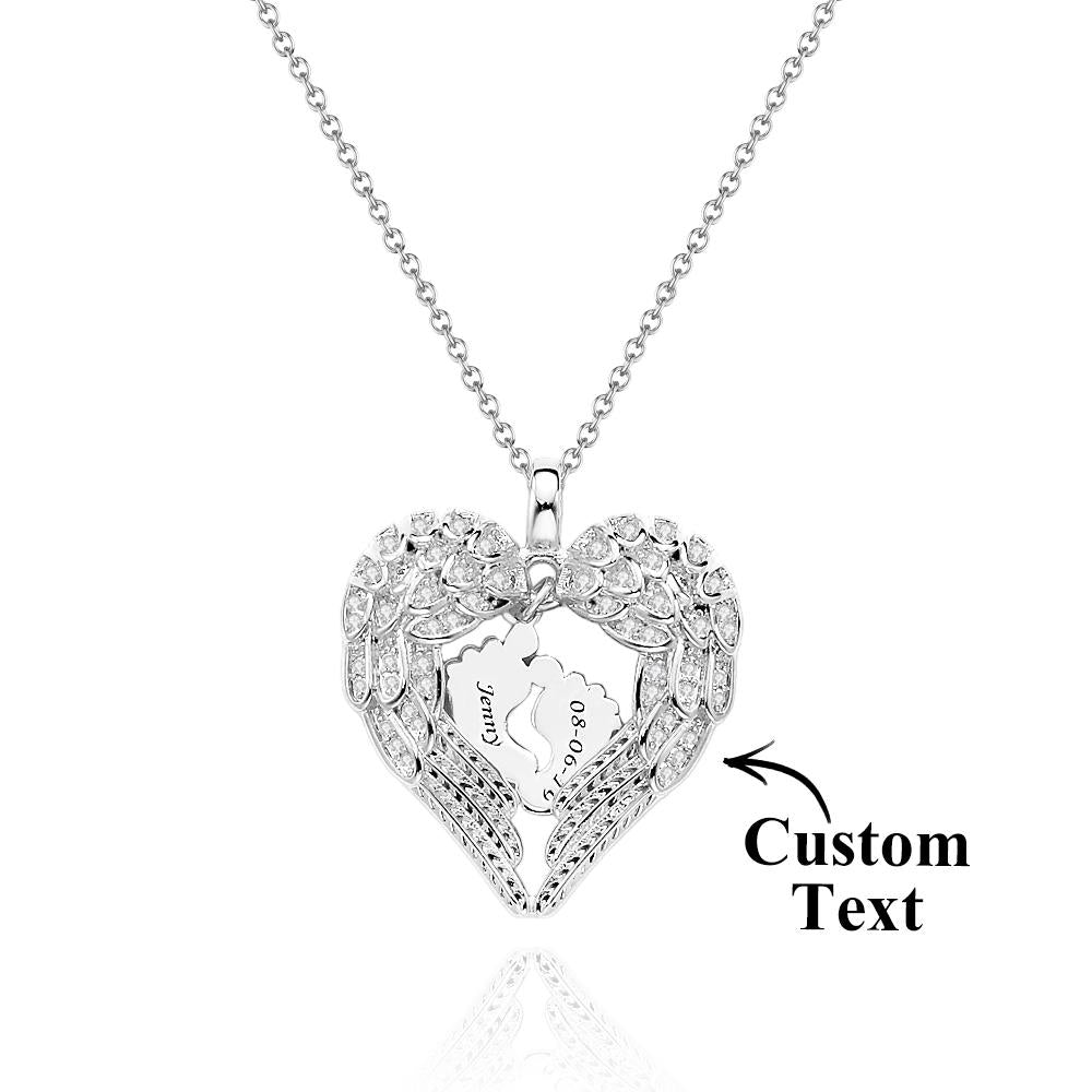 Engravable Angels Heart Necklace Lovely Feet Design Pendant Mother's Day Gifts
