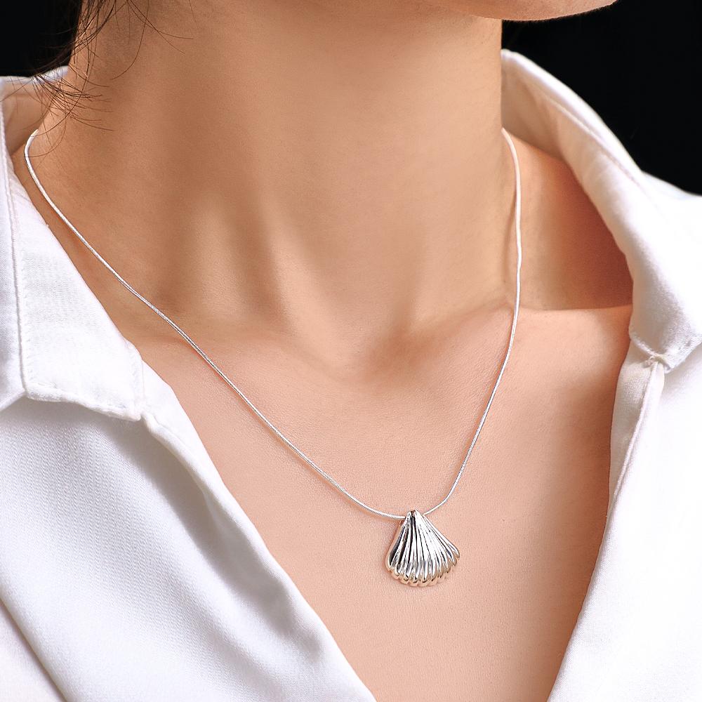 Custom Engraved Necklace Scallop Shell Pendant Gift