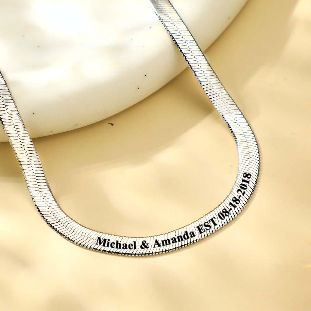 Personalized Engravable Herringbone Chain Necklace Custom Necklace with Personalized Text Gift for Her