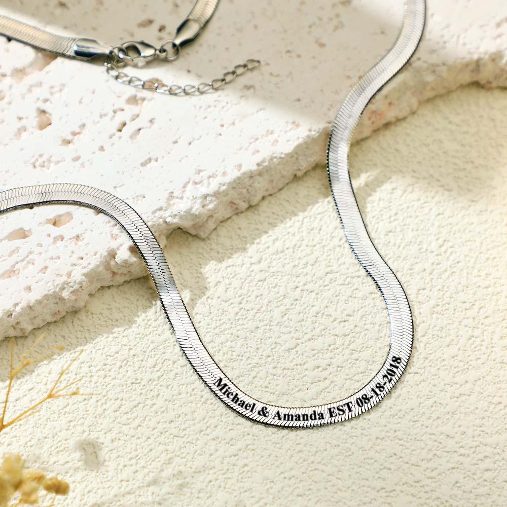 Personalized Engravable Herringbone Chain Necklace Custom Necklace with Personalized Text Gift for Her