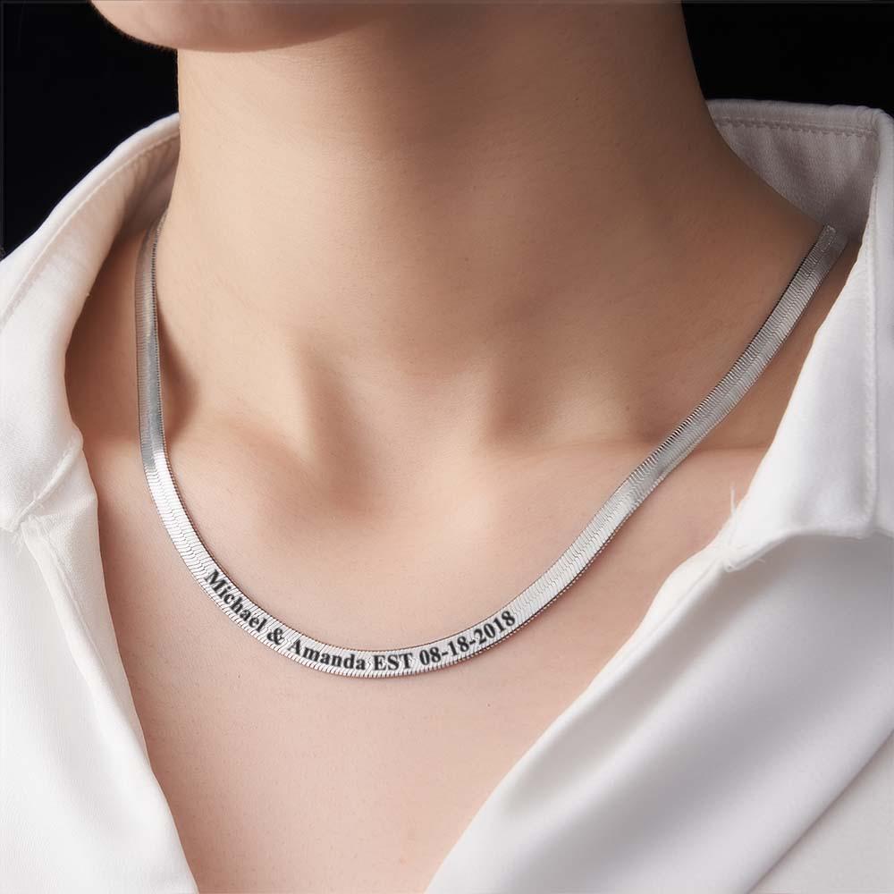 Personalized Engravable Herringbone Chain Necklace Custom Necklace with Personalized Text Gift for Her