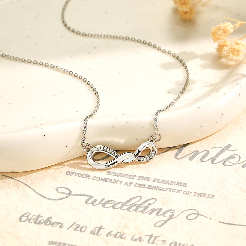 Radiant Engravable Necklace Twisted Infinity Memorial Pendant Gift For Her