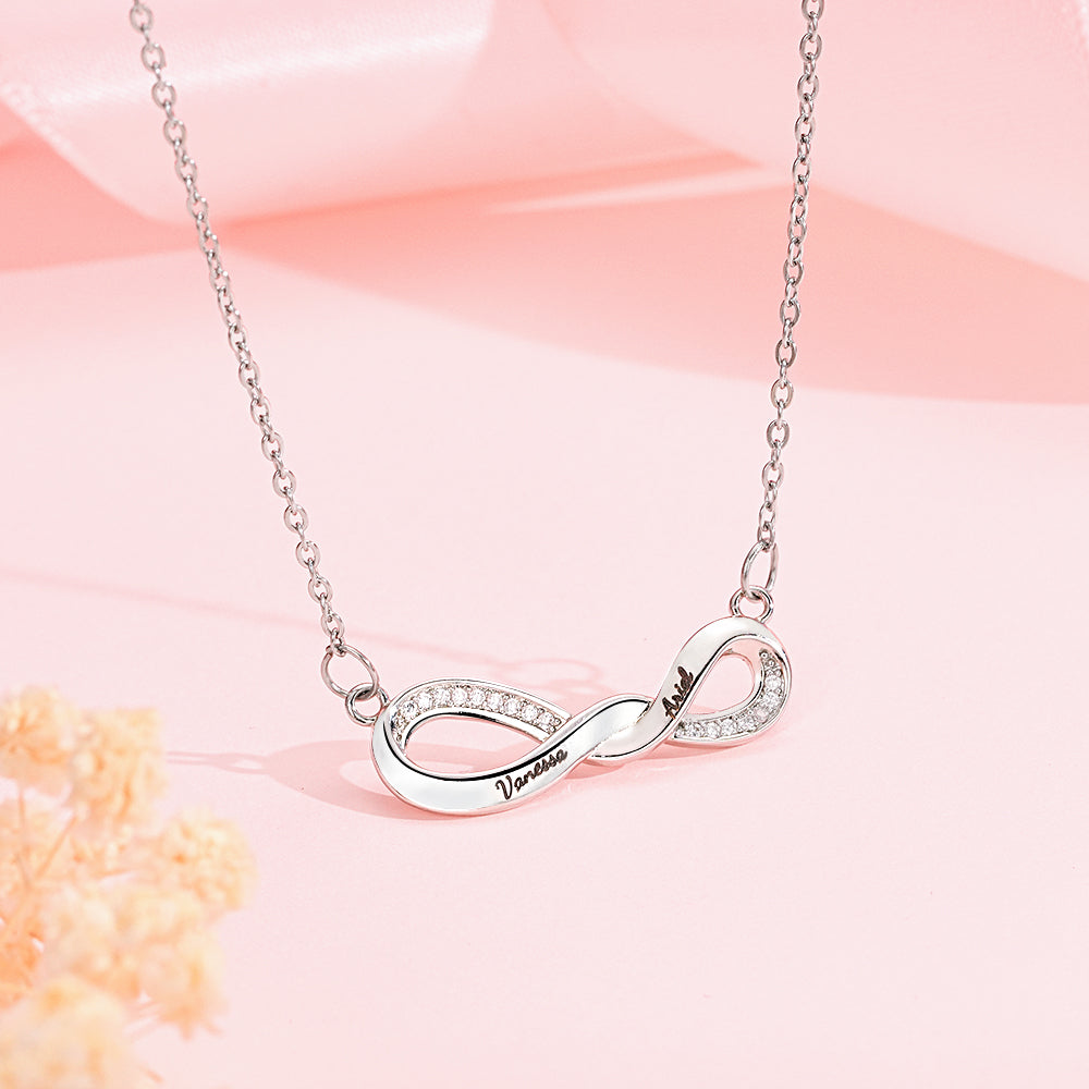 Radiant Engravable Necklace Twisted Infinity Memorial Pendant Gift For Her