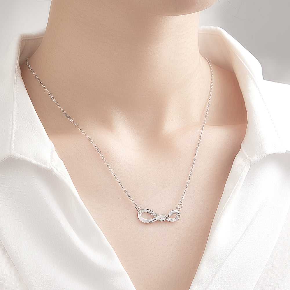 Radiant Engravable Necklace Twisted Infinity Memorial Pendant Gift For Her
