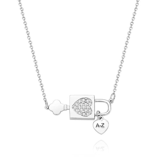 Custom Engraved Necklace Initial Necklace Alphabet Heart Lock Pendant Necklace for Women Gift for Her