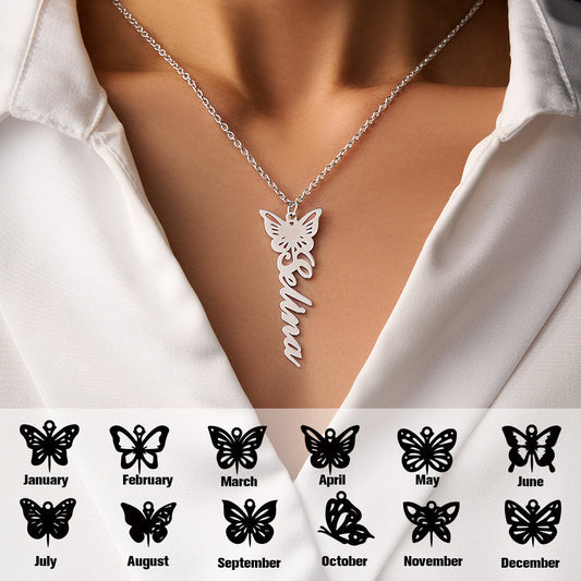 Custom Dainty Birth Butterfly Name Necklace Birthday Bridesmaid Gifts for Mom/Wife/Family/Best Friends